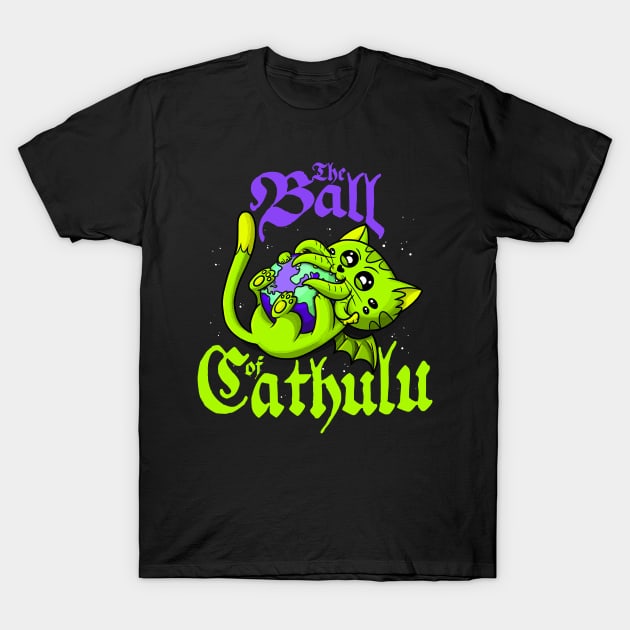 Cute Kawaii Ball of Cathulhu Eating the World Cat Cthulhu T-Shirt by Juandamurai